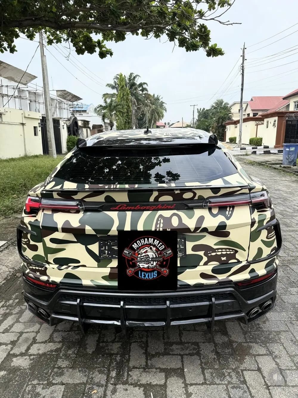Lamborghini Urus BAPE camo wrap rear view complete Mohammed Lexus Lagos
