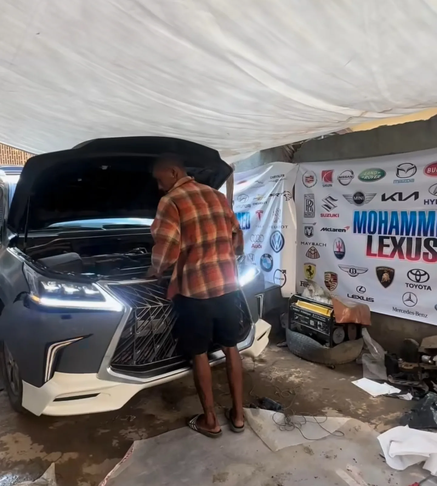 Lexus LX570 2020 spec front end being fitted at Mohammed Lexus Lagos workshop