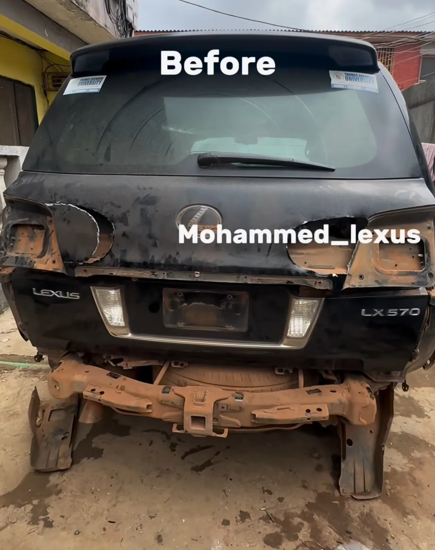 Lexus LX570 rear stripped to bare metal during facelift restoration Mohammed Lexus Lagos