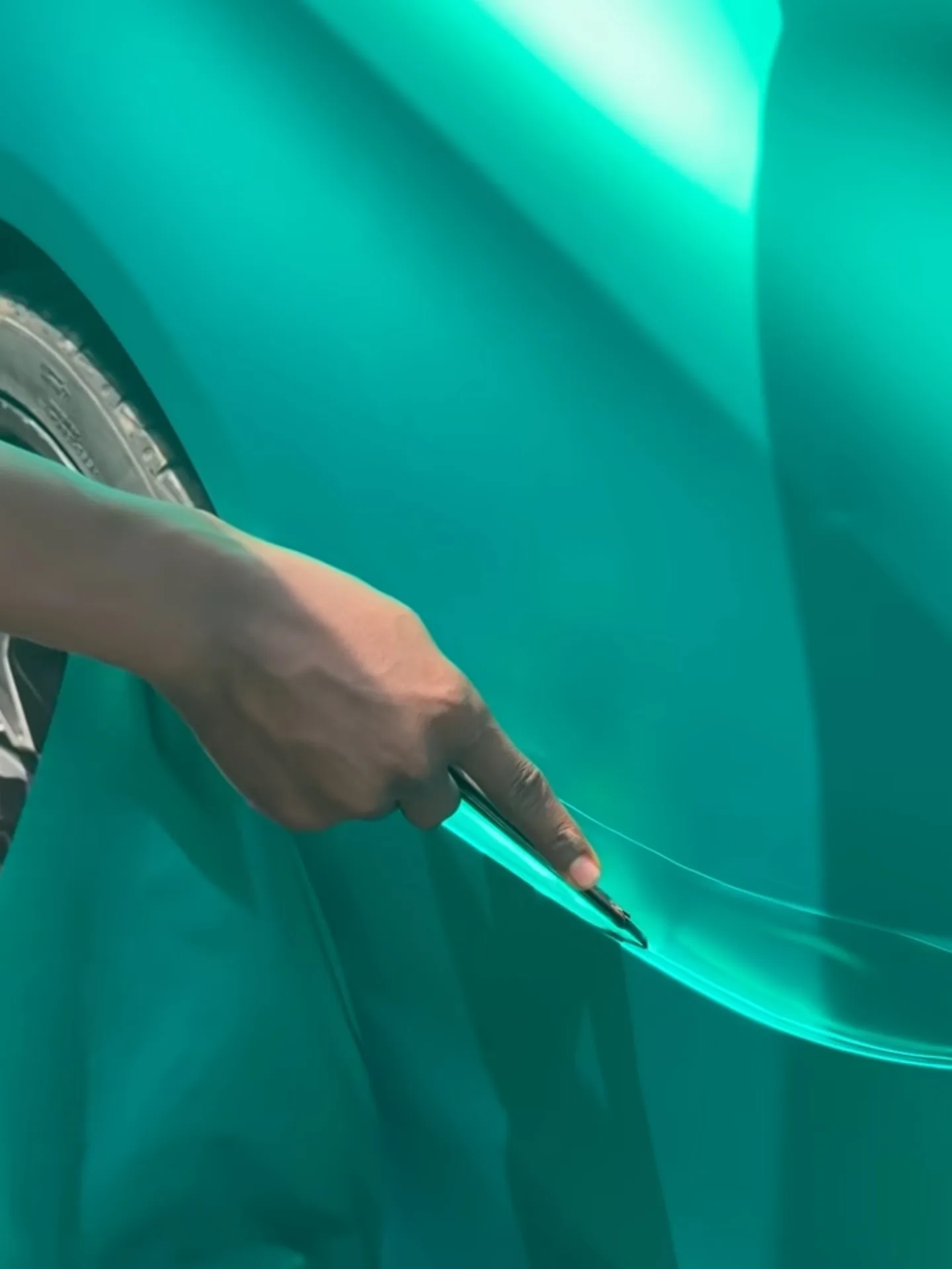 Vinyl precision knife trim panel Mercedes C43 satin aqua green installation Lagos