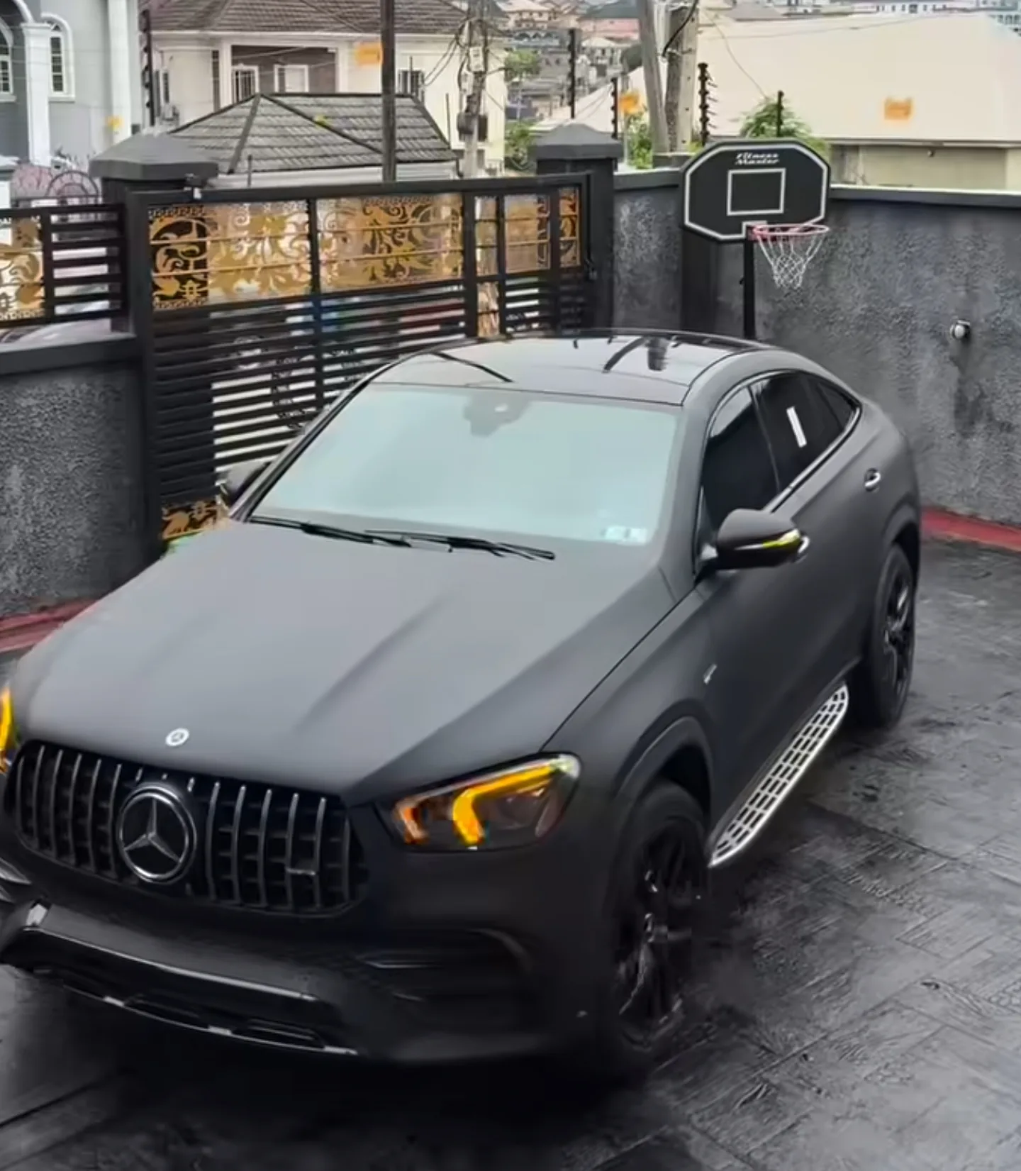 Mercedes GLE 53 AMG Black Diamond matte wrap front view Lagos