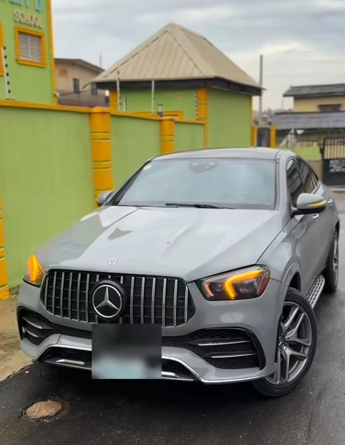 Completed Mercedes GLE 53 AMG front three-quarter view in Nardo Grey after colour change at Mohammed Lexus Lagos